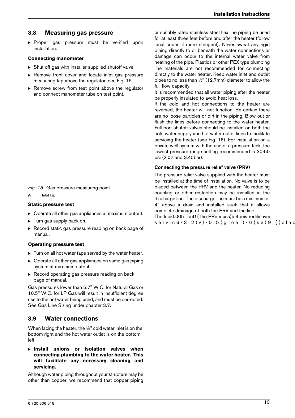 8 measuring gas pressure, 9 water connections | Bosch GWH 1600 PS User Manual | Page 13 / 28