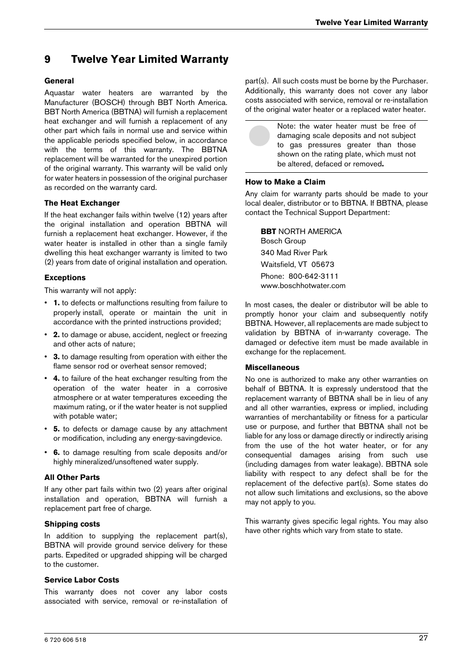 9twelve year limited warranty | Bosch GWH 1600 PS User Manual | Page 27 / 28