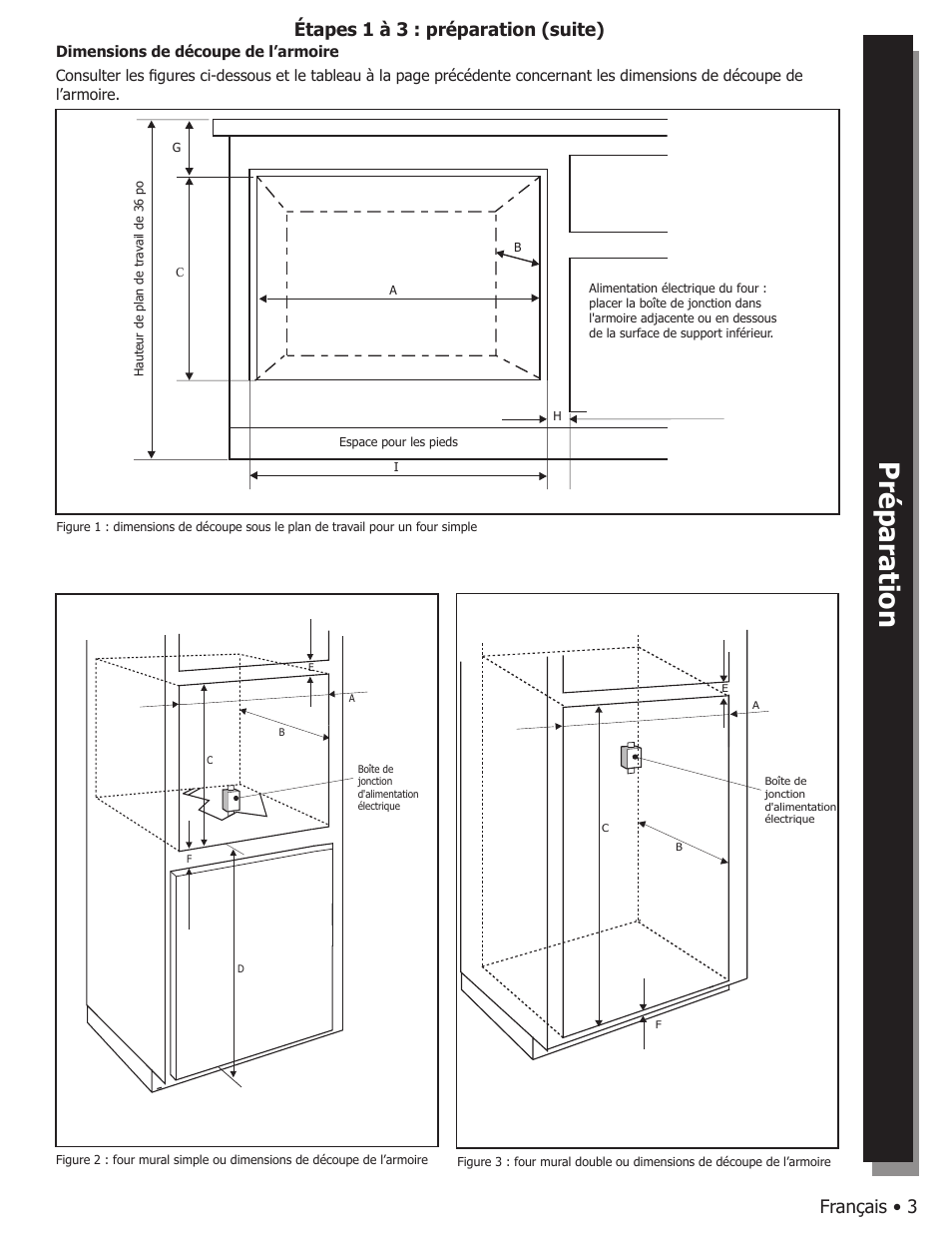 Installation étapes ﬁ nales, Instructions de sécurité préparation, Français • 3 | Étapes 1 à 3 : préparation (suite) | Bosch BOSCH WALL OVENS User Manual | Page 11 / 20