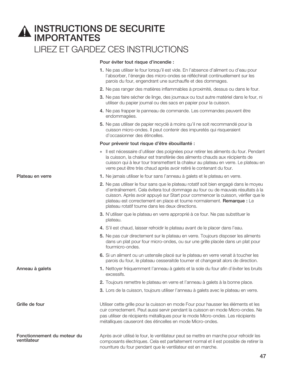 Instructions de sécurité importantes, Lirez et gardez ces instructions | Bosch HMB8020 User Manual | Page 47 / 136