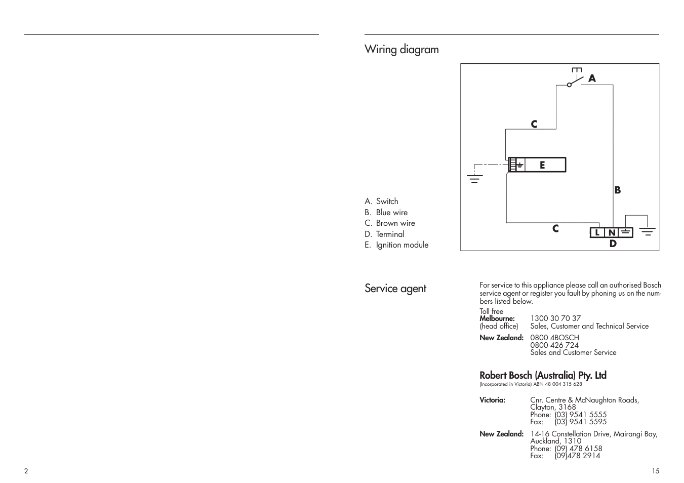 Service agent wiring diagram | Bosch PCH 615 DAU User Manual | Page 2 / 8