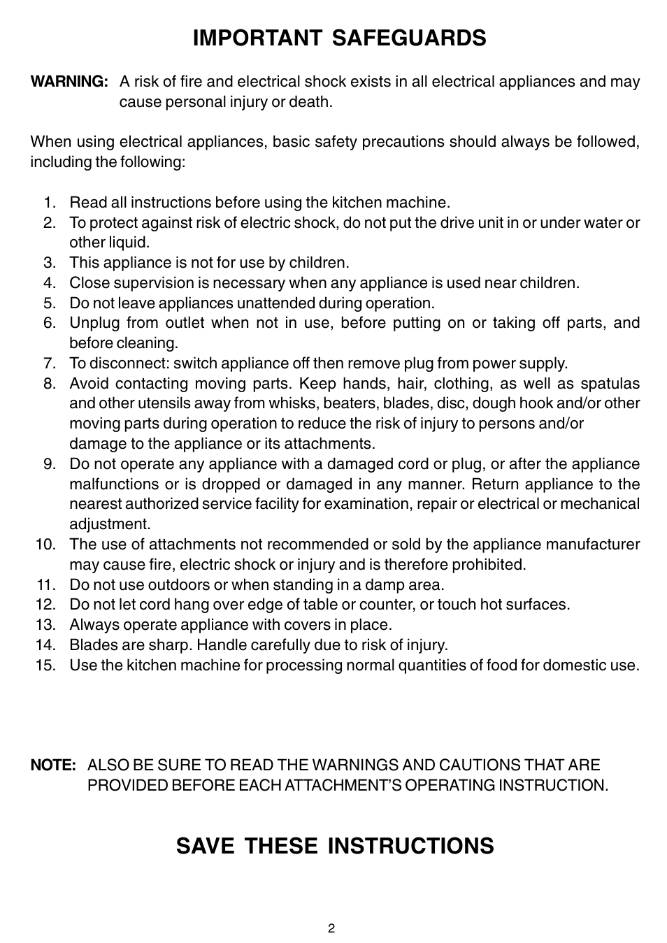 Important safeguards, Save these instructions | Bosch MUM 4405 UC User Manual | Page 2 / 12