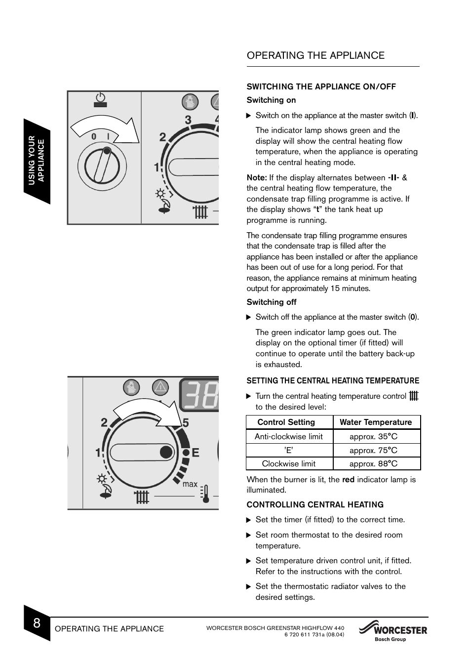 Operating the appliance | Bosch 440 User Manual | Page 10 / 21