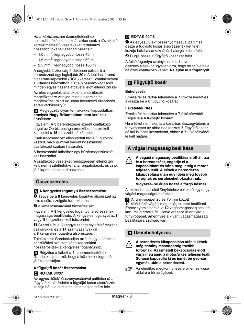 Összeszerelés | Bosch ROTAK 37 User Manual | Page 105 / 171