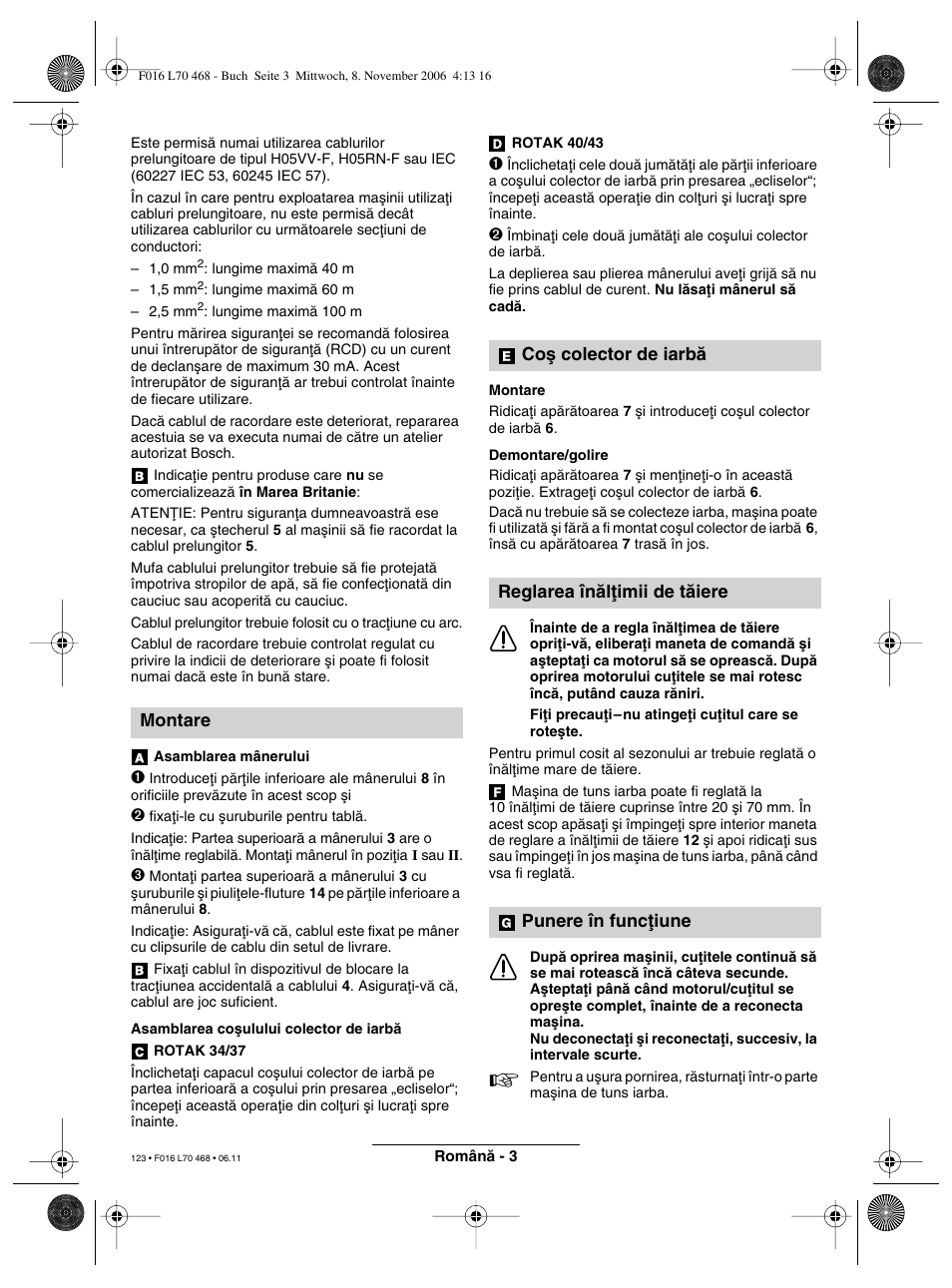 Montare | Bosch ROTAK 37 User Manual | Page 123 / 171