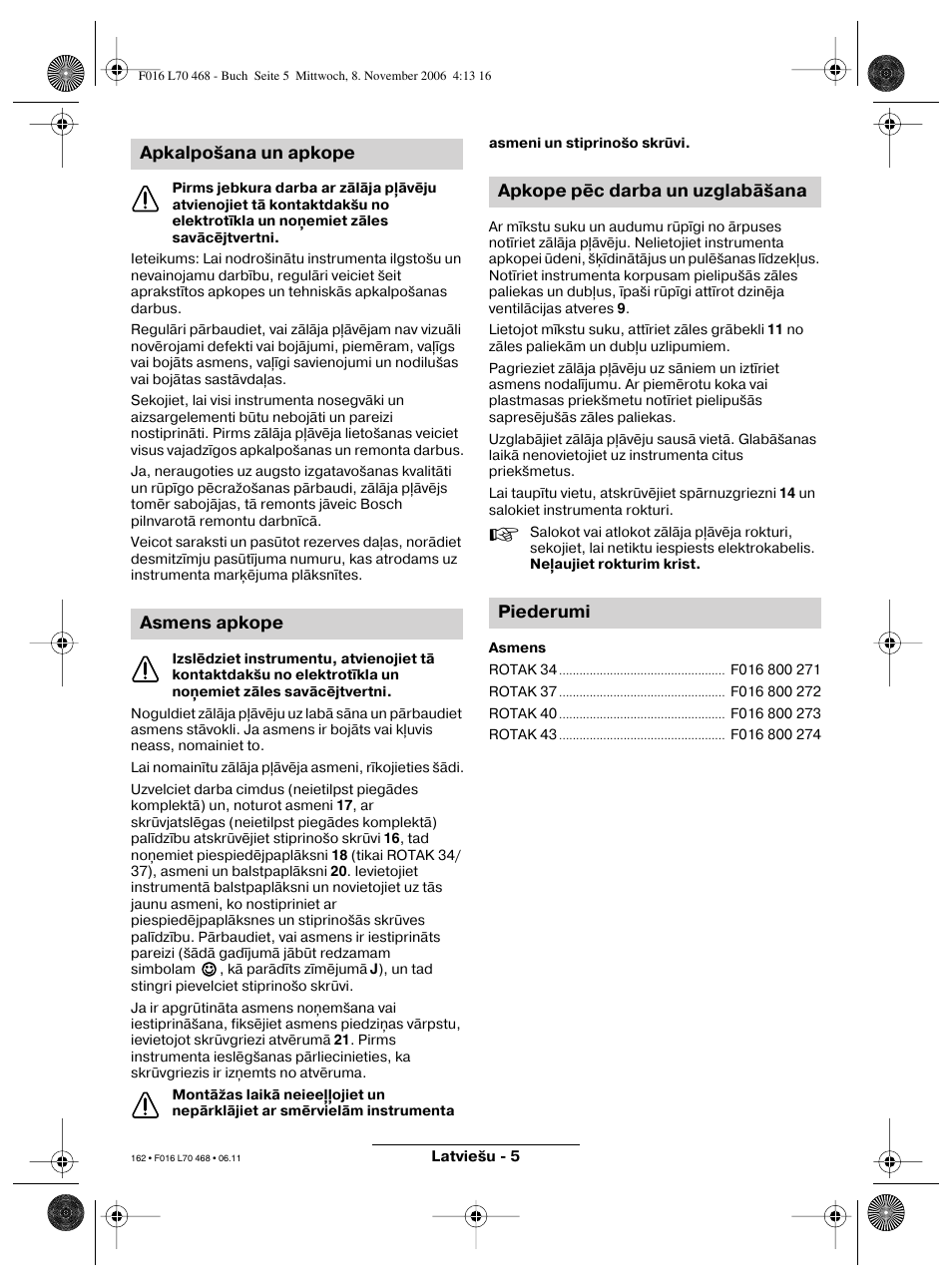 Bosch ROTAK 37 User Manual | Page 162 / 171