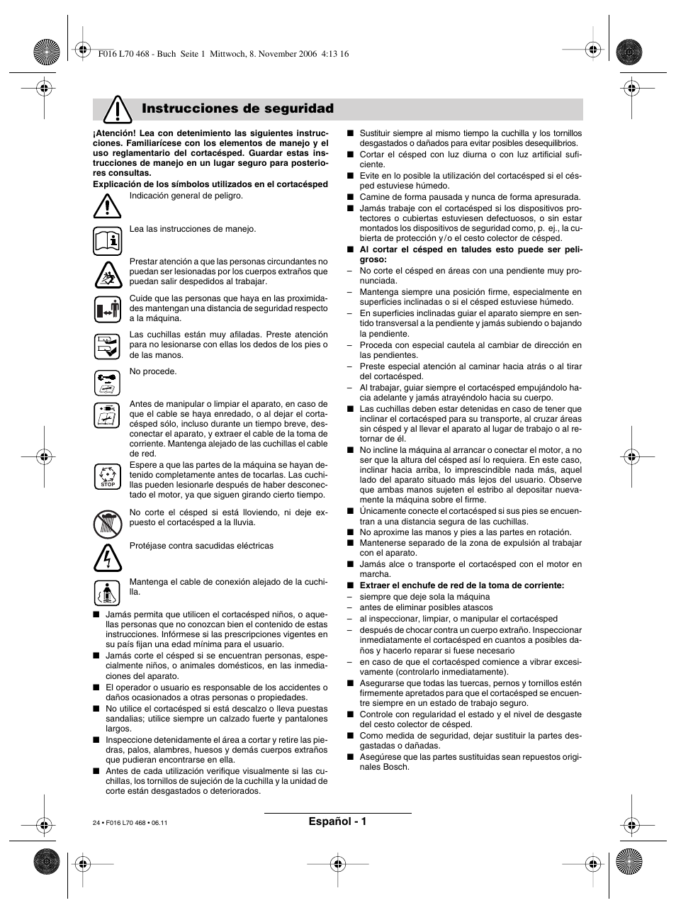 Instrucciones de seguridad | Bosch ROTAK 37 User Manual | Page 24 / 171