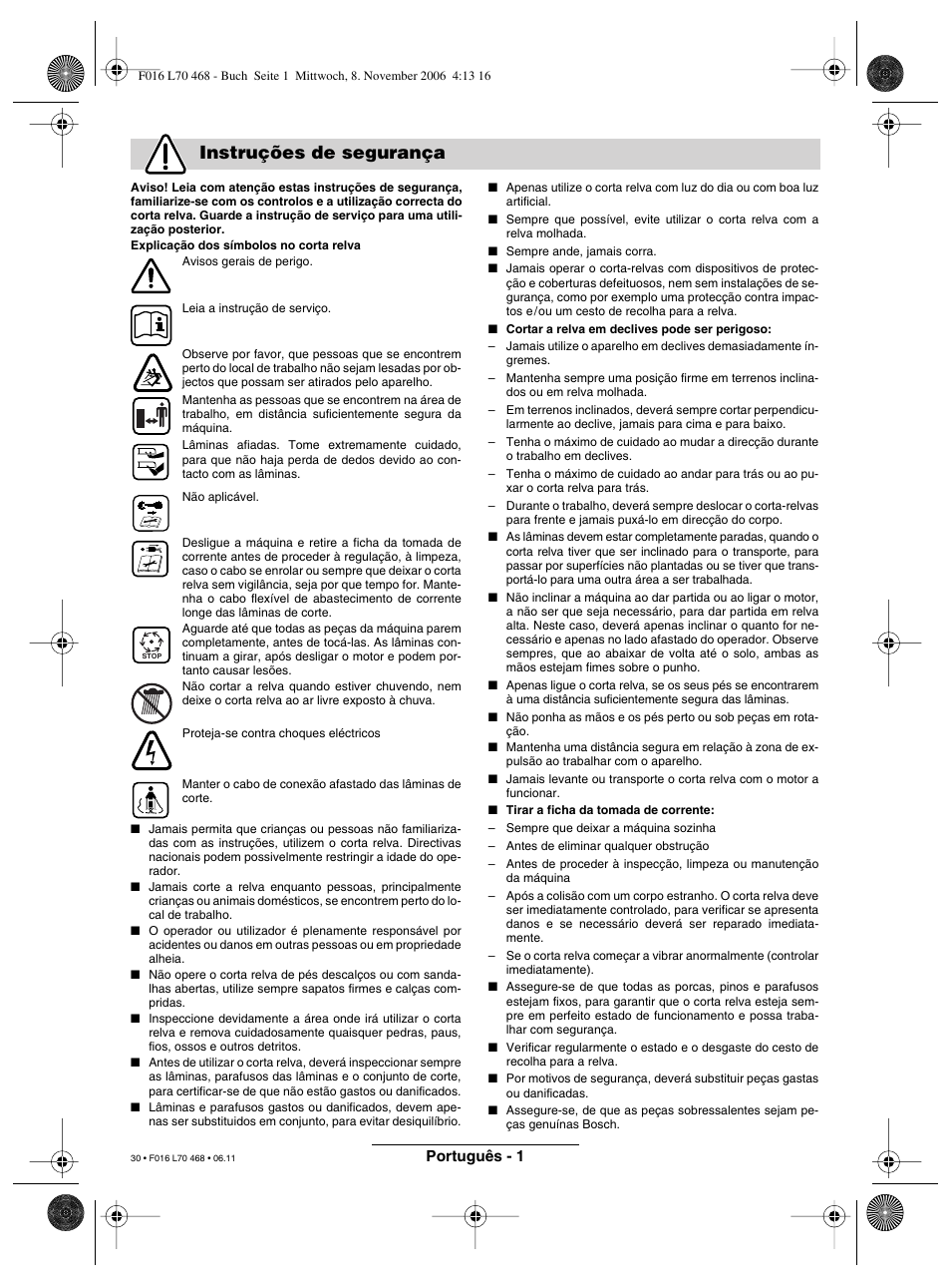 Instruções de segurança | Bosch ROTAK 37 User Manual | Page 30 / 171