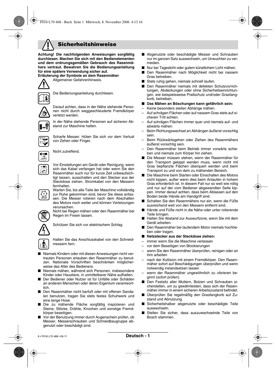 Sicherheitshinweise | Bosch ROTAK 37 User Manual | Page 6 / 171