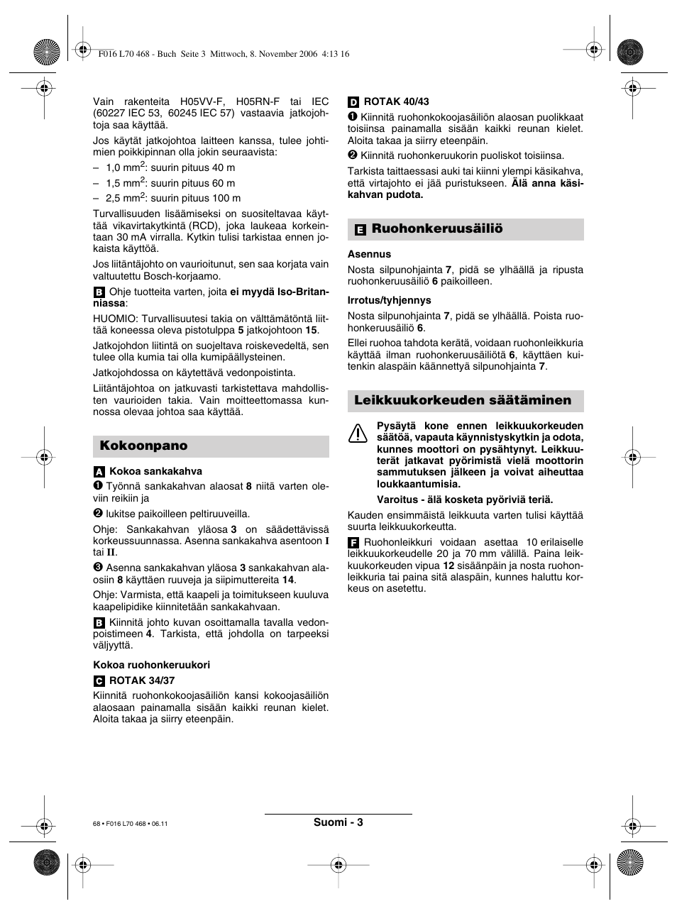 Kokoonpano, Ruohonkeruusäiliö leikkuukorkeuden säätäminen | Bosch ROTAK 37 User Manual | Page 68 / 171