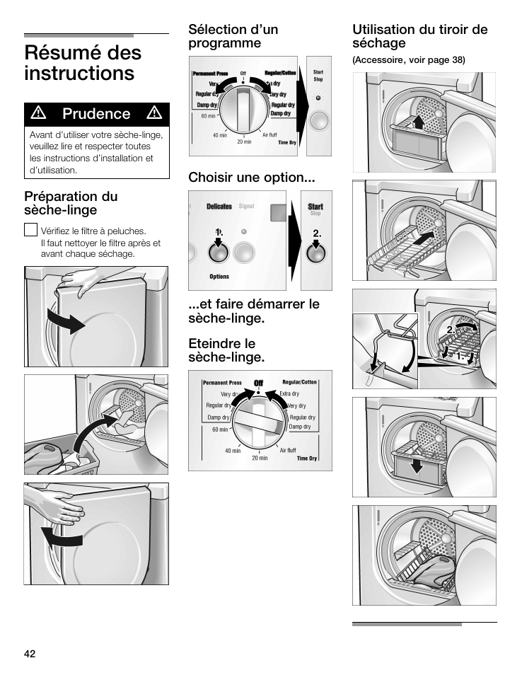 Résumé des instructions, Prudence | Bosch WTMC 3500UC User Manual | Page 42 / 84