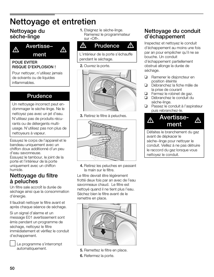 Nettoyage et entretien, Avertisseć ment | Bosch WTMC 3500UC User Manual | Page 50 / 84
