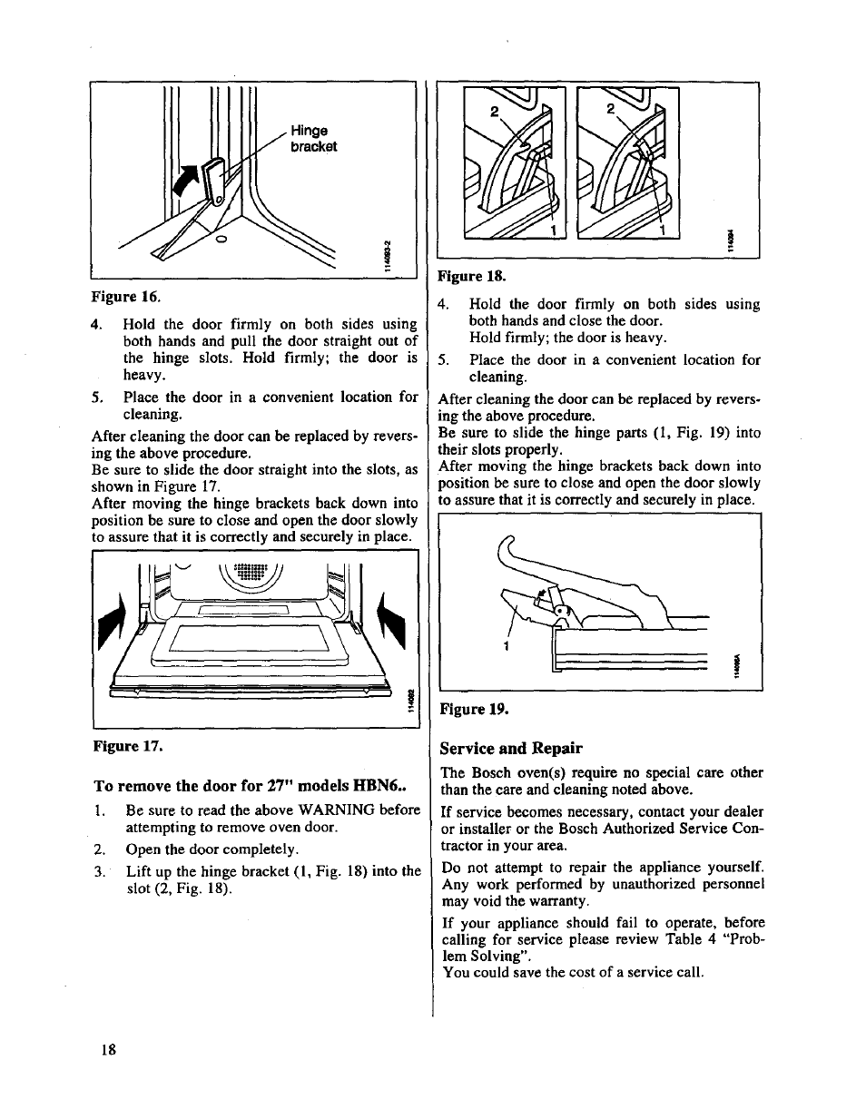 To remove the door for 27*’ models hbn6 | Bosch HBL 65.. User Manual | Page 20 / 23