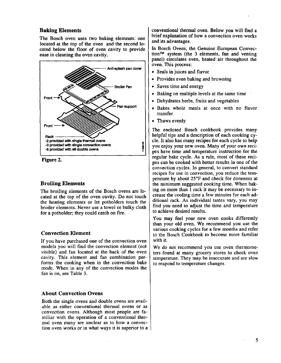 Baking elements, Figure 2, Broiling elements | Convection element, About convection ovens | Bosch HBL 65.. User Manual | Page 7 / 23