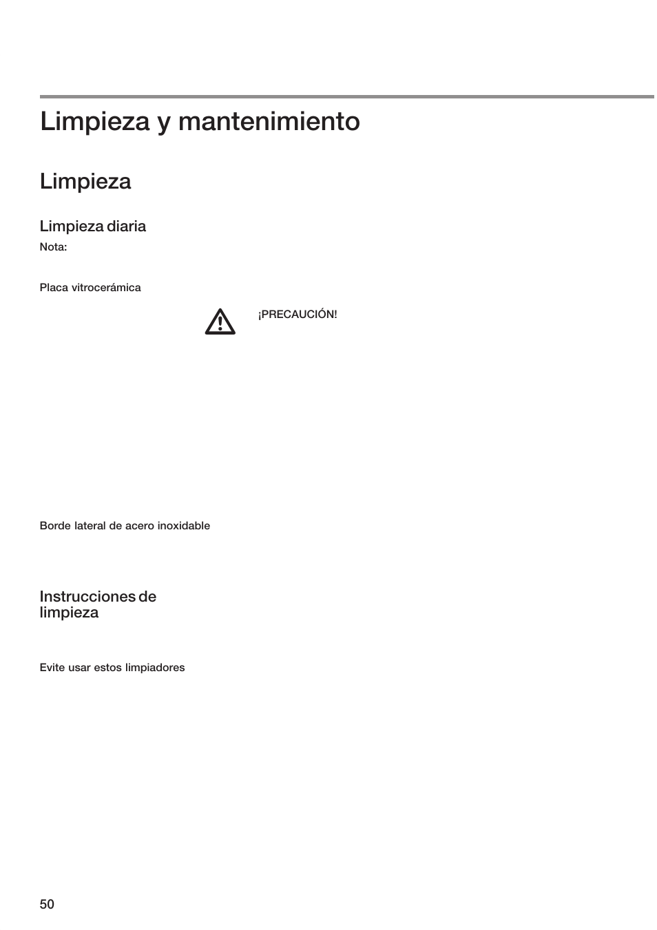 Limpieza y mantenimiento, Limpieza, Limpieza diaria | Instrucciones de limpieza | Bosch ET 74 User Manual | Page 50 / 56