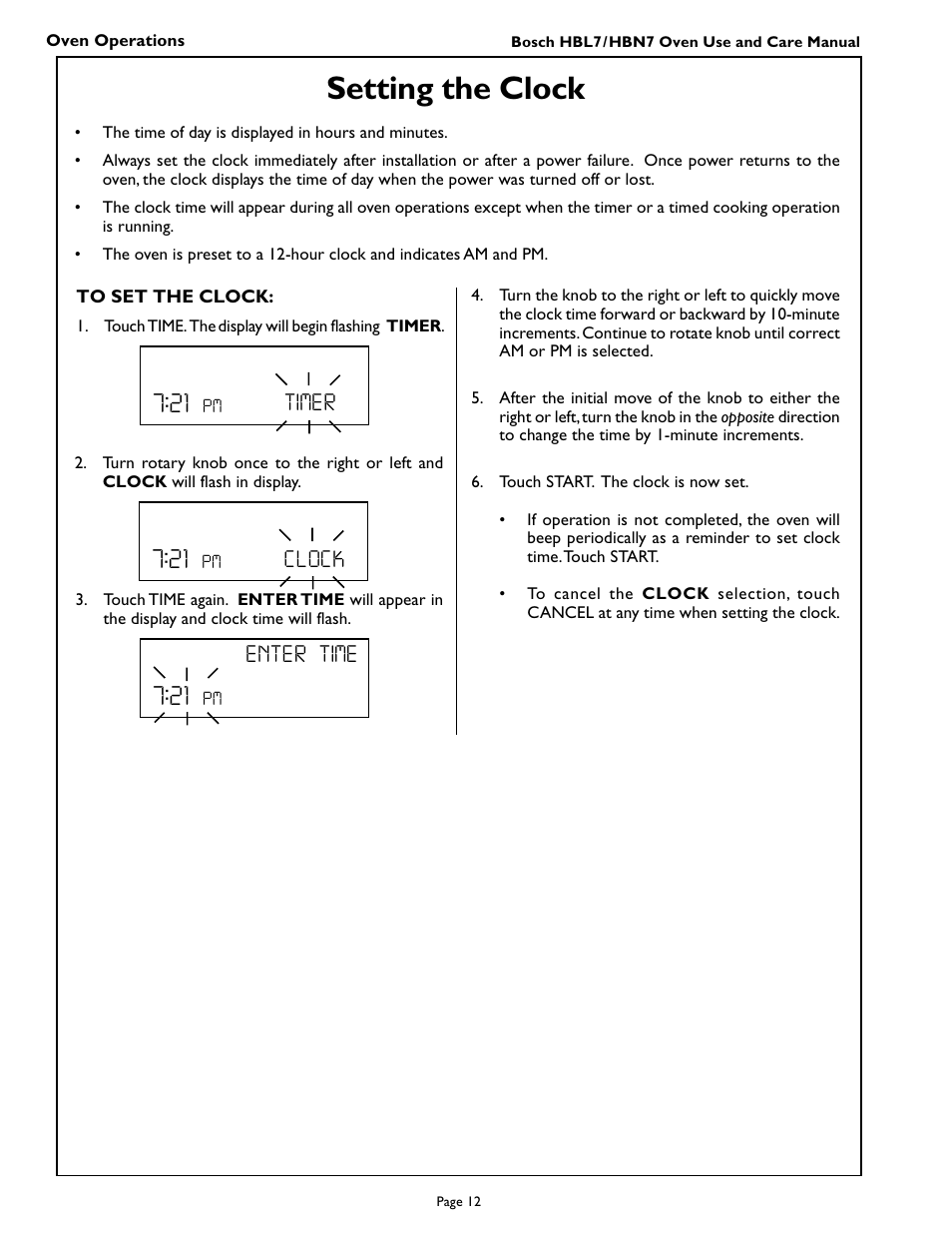 Setting the clock, Timer, Clock | Enter time | Bosch HBL 74 User Manual | Page 14 / 44