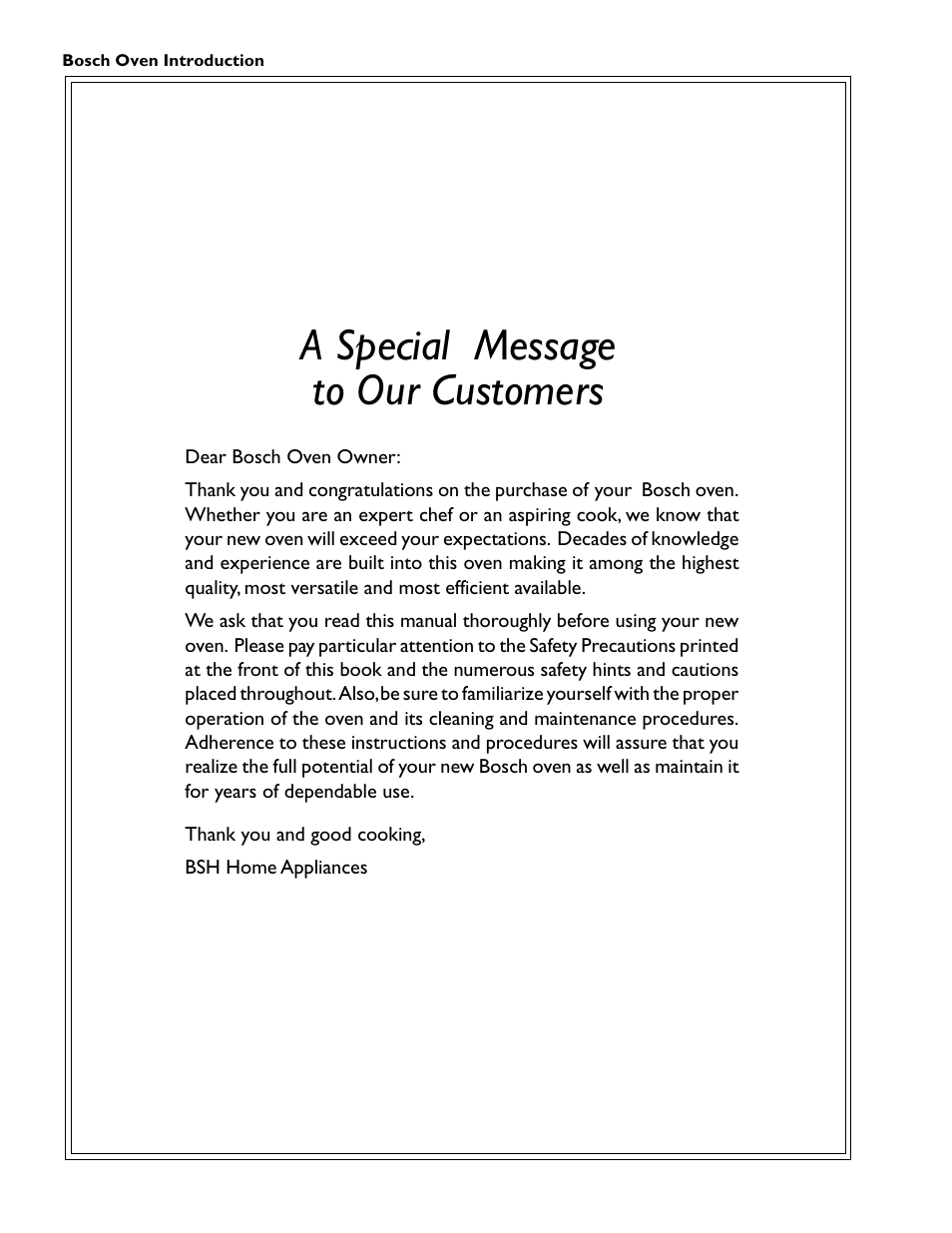 A special message to our customers | Bosch HBL 74 User Manual | Page 2 / 44