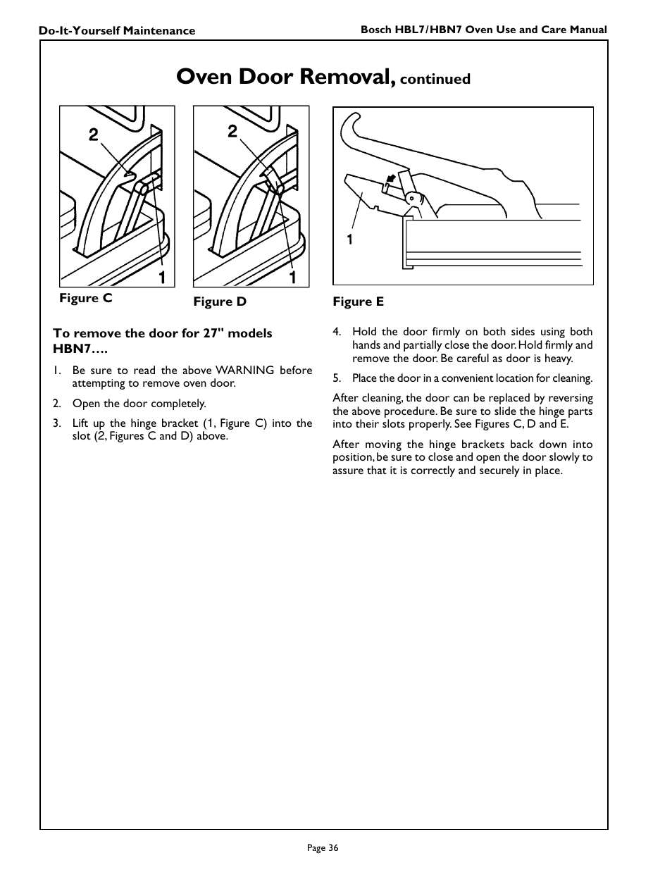 Oven door removal | Bosch HBL 74 User Manual | Page 38 / 44