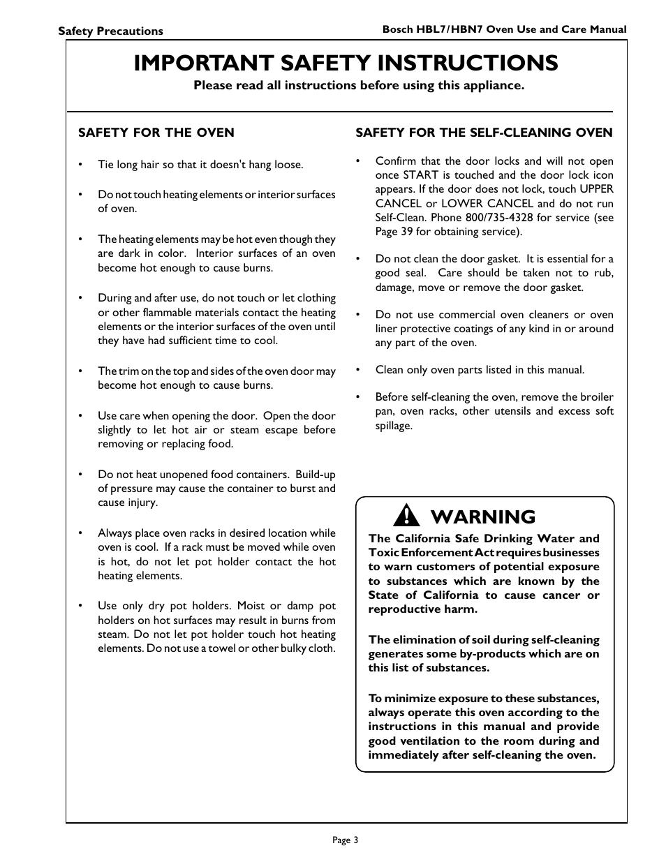 Important safety instructions, Warning | Bosch HBL 74 User Manual | Page 5 / 44