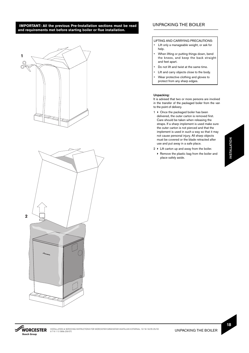 Unpacking the boiler | Bosch 25/32kW User Manual | Page 19 / 52