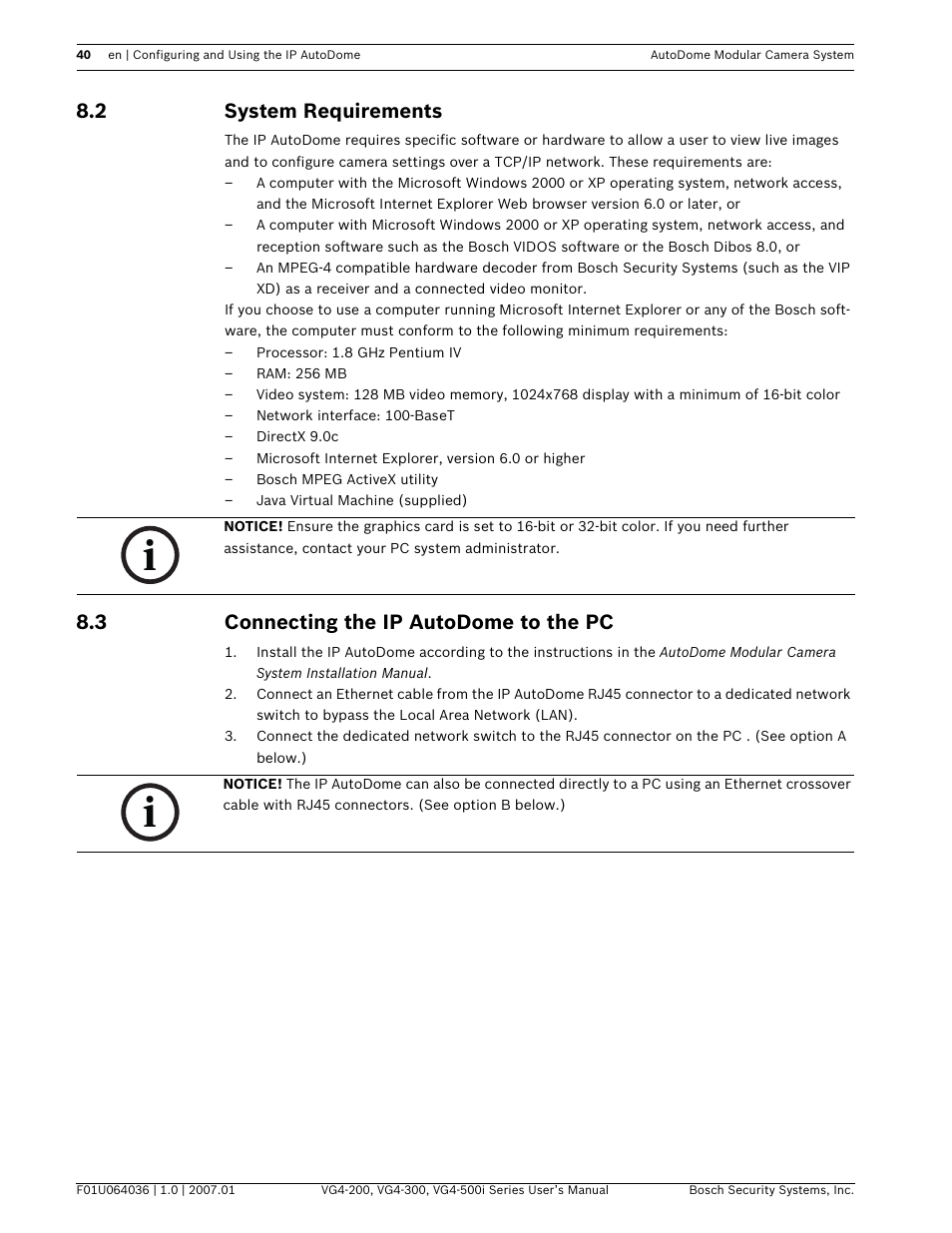 2 system requirements, 3 connecting the ip autodome to the pc | Bosch VG4-200 User Manual | Page 44 / 76