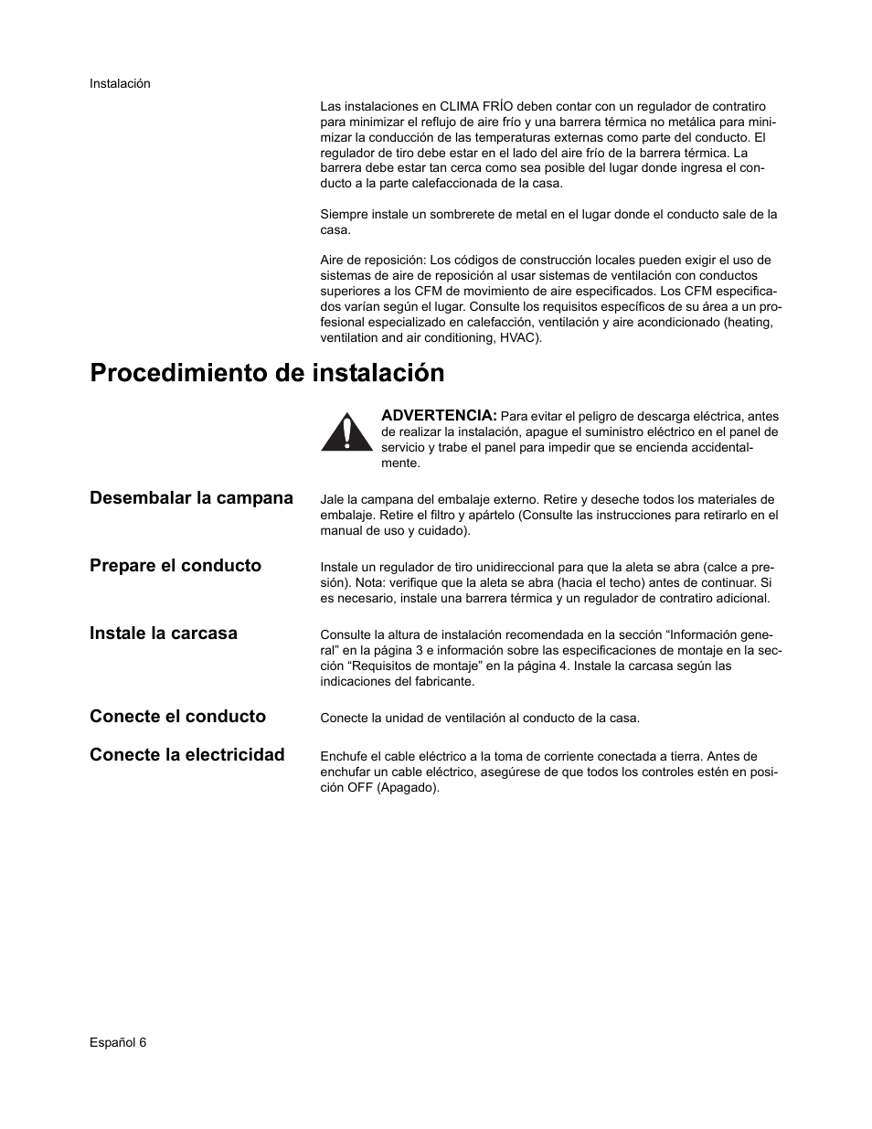 Desembalar la campana, Prepare el conducto, Instale la carcasa | Conecte el conducto, Conecte la electricidad | Bosch DHL 755 B User Manual | Page 25 / 28