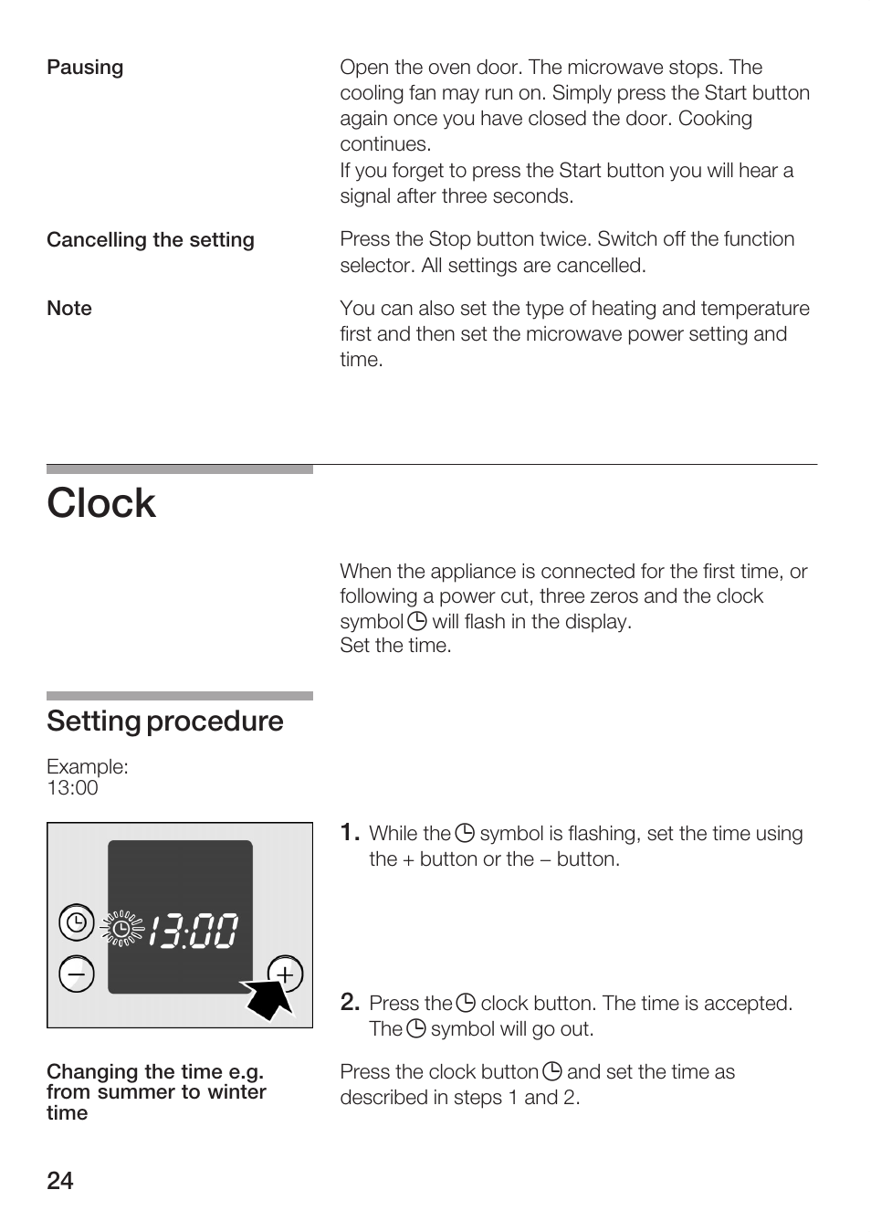 Clock, Setting procedure | Bosch HBC84K5.0A User Manual | Page 24 / 52