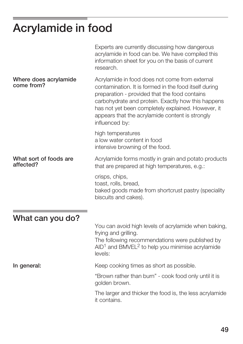Acrylamide in food, What can you do | Bosch HBC84K5.0A User Manual | Page 49 / 52