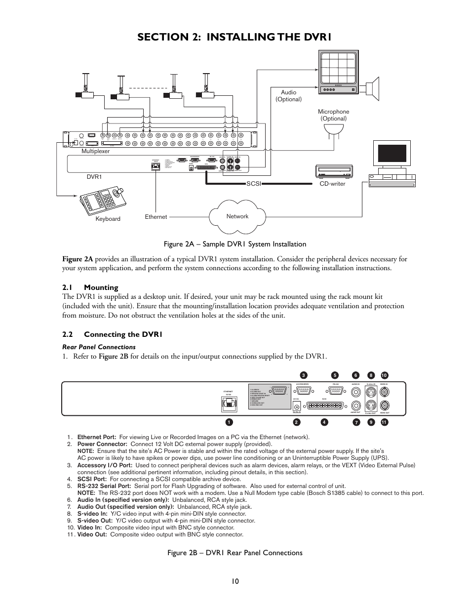 Rear panel connections, Bosch, Svhs out svhs in keybd | Network, Cd-writer, Keyboard ethernet scsi | Bosch DVR1EP32A User Manual | Page 10 / 40