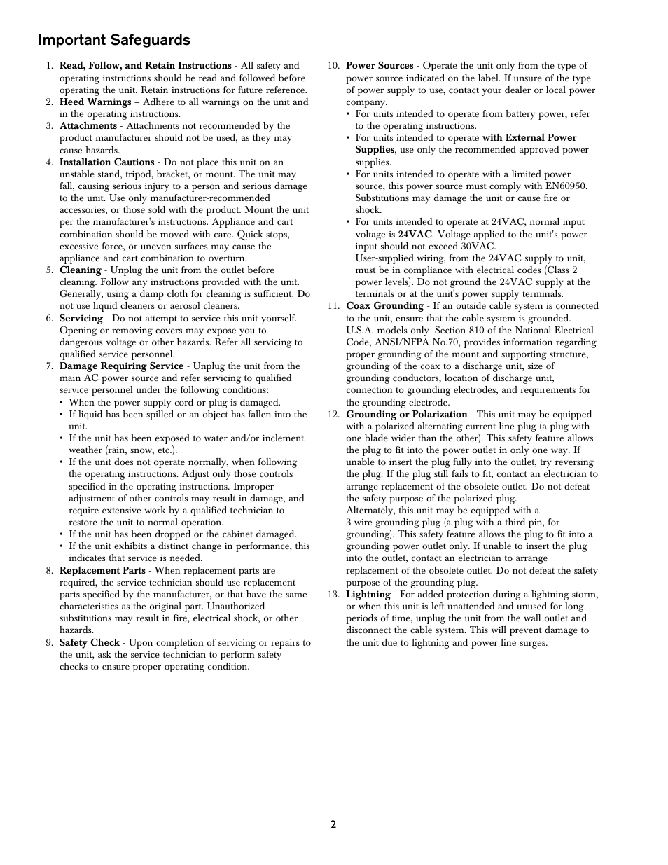 Important safeguards | Bosch DVR1EP32A User Manual | Page 2 / 40