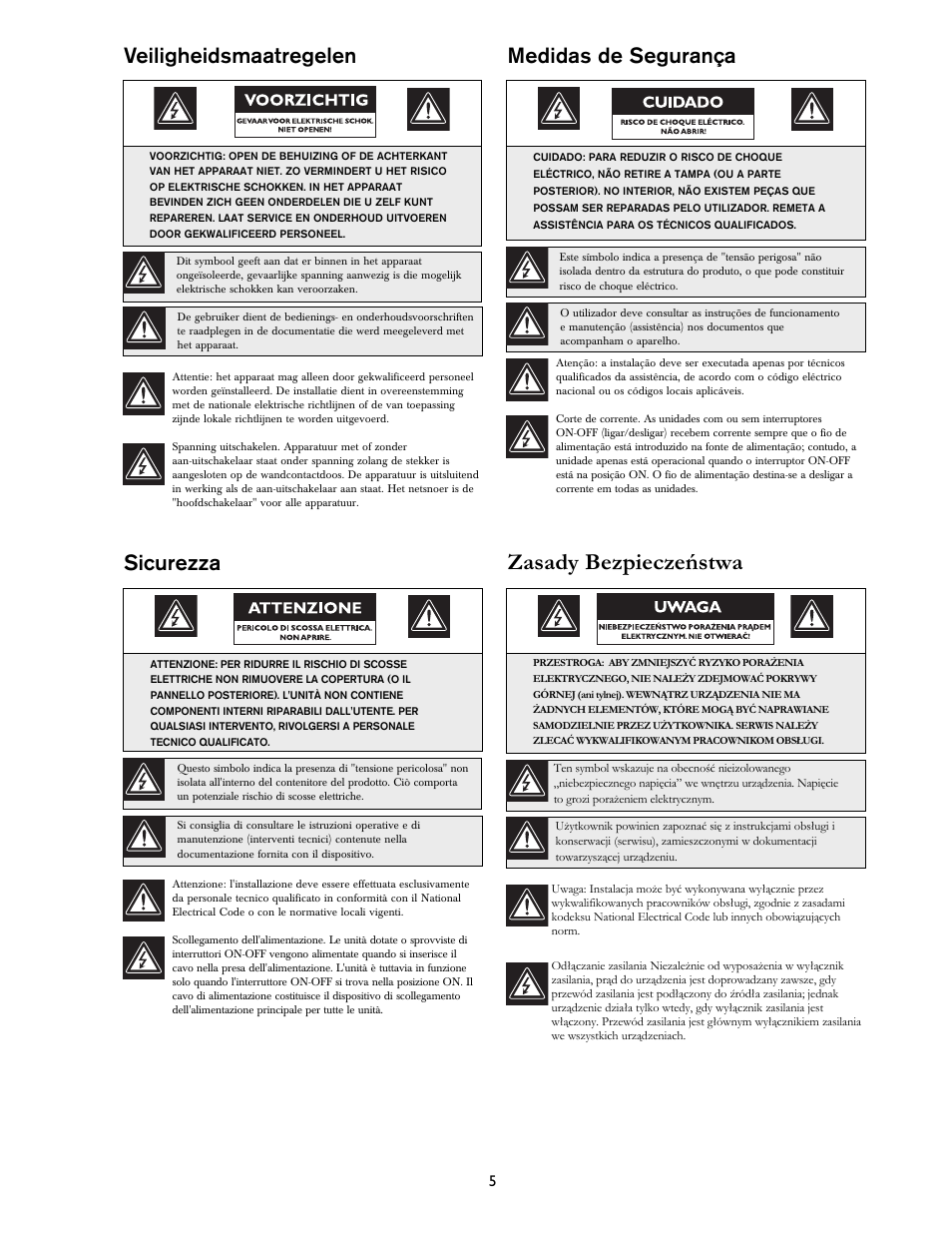 Zasady bezpieczeństwa, Veiligheidsmaatregelen, Sicurezza | Medidas de segurança | Bosch DVR1EP32A User Manual | Page 5 / 40