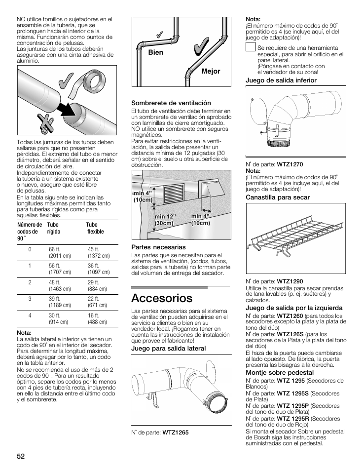 Nota, Accesorios | Bosch WTMC5321US/CN User Manual | Page 52 / 68