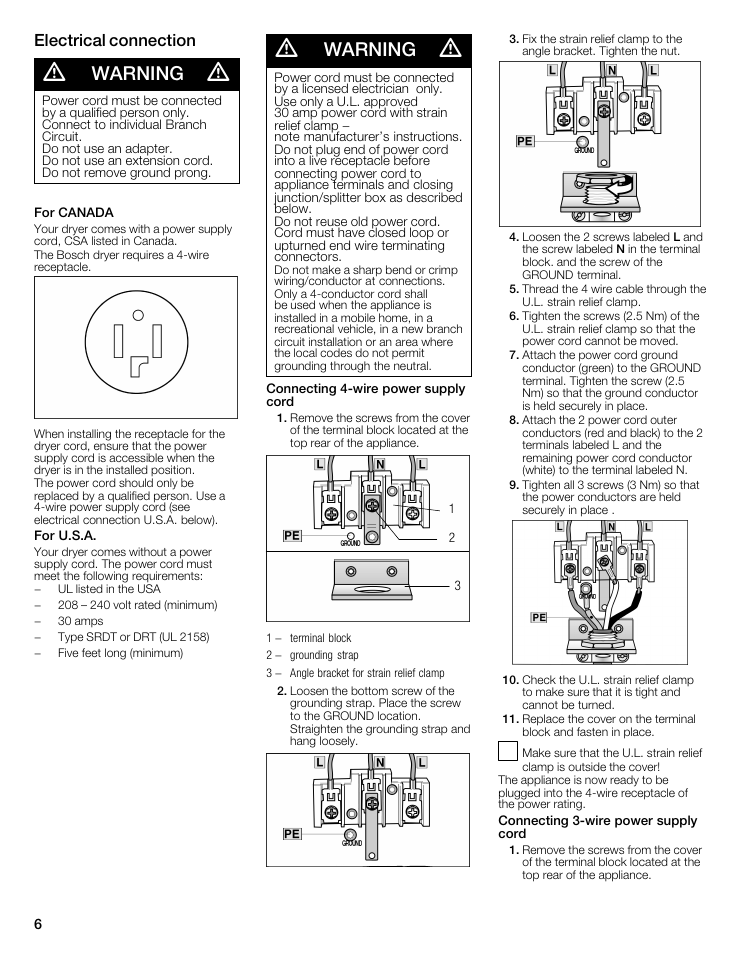 A warning a, Electrical connection | Bosch WTMC5321US/CN User Manual | Page 6 / 68