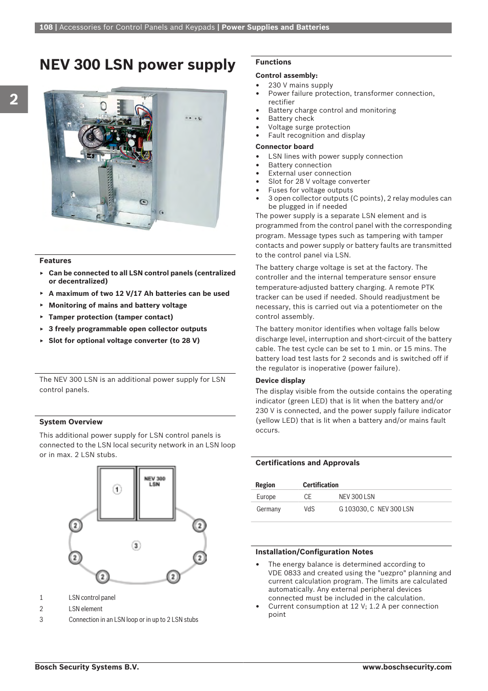 Nev 300 lsn power supply | Bosch 8-Dec User Manual | Page 116 / 506