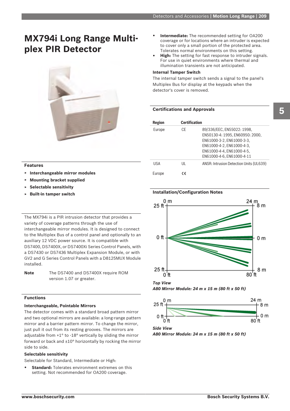 Mx794i long range multiplex pir detector, Mx794i long range multi- plex pir detector | Bosch 8-Dec User Manual | Page 217 / 506