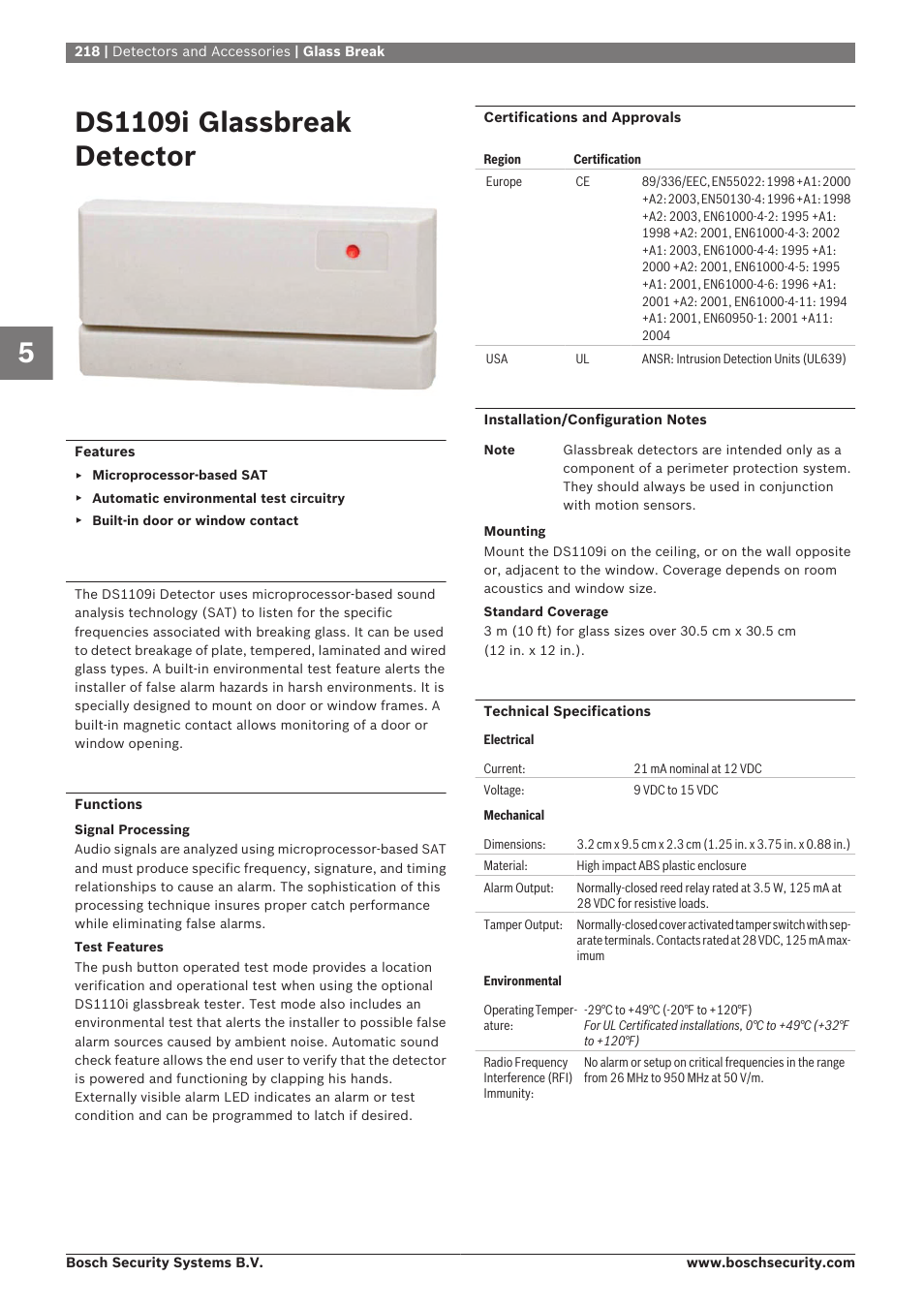 Ds1109i glassbreak detector | Bosch 8-Dec User Manual | Page 226 / 506
