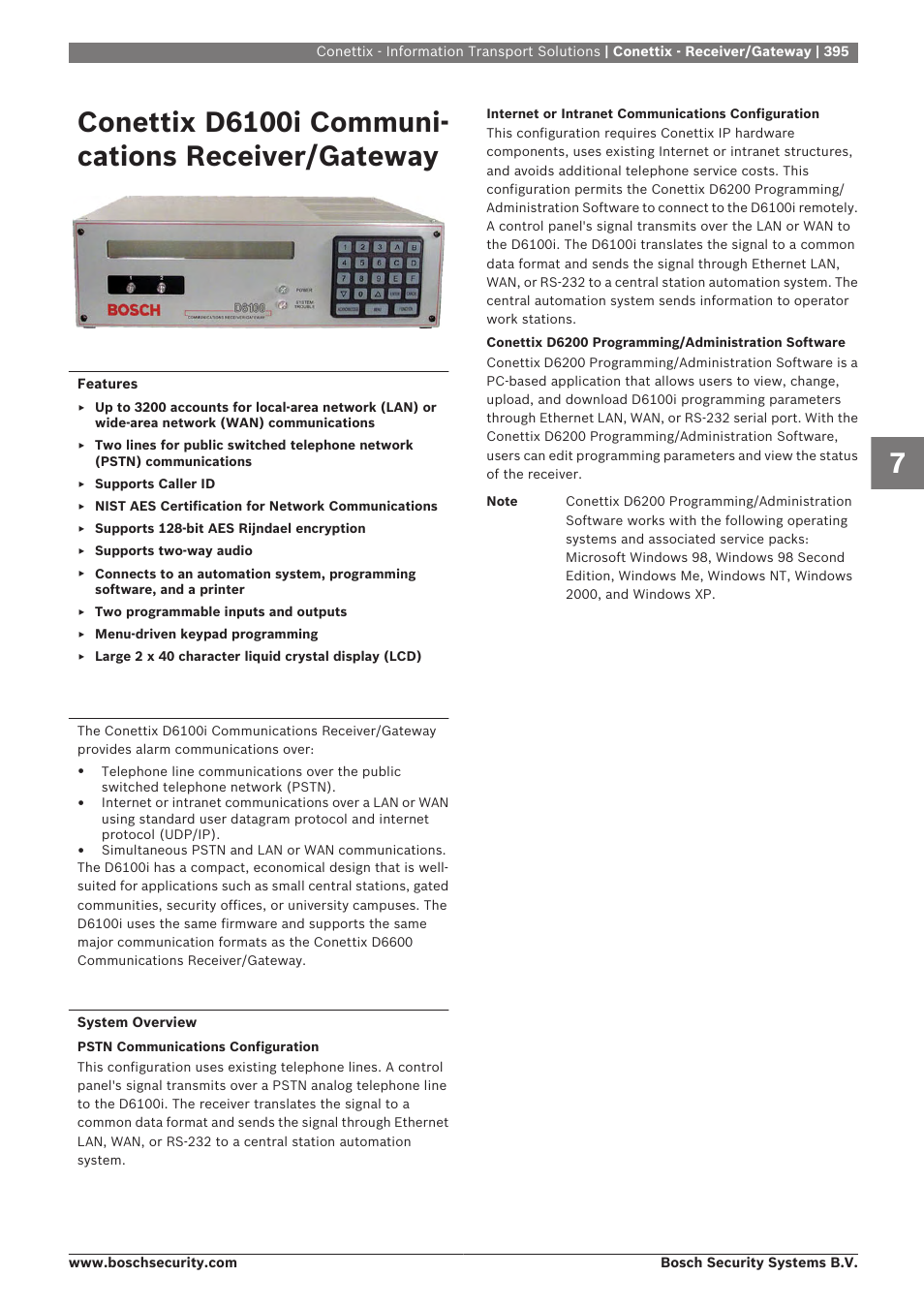 Conettix d6100i communications receiver/gateway, Conettix d6100i communications receiver, Gateway | Conettix d6100i communi- cations receiver/gateway | Bosch 8-Dec User Manual | Page 403 / 506