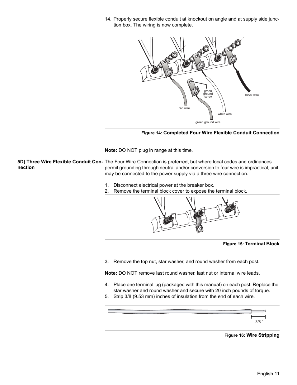 5d) three wire flexible conduit connection, Disconnect electrical power at the breaker box | Bosch HES7052U User Manual | Page 13 / 48