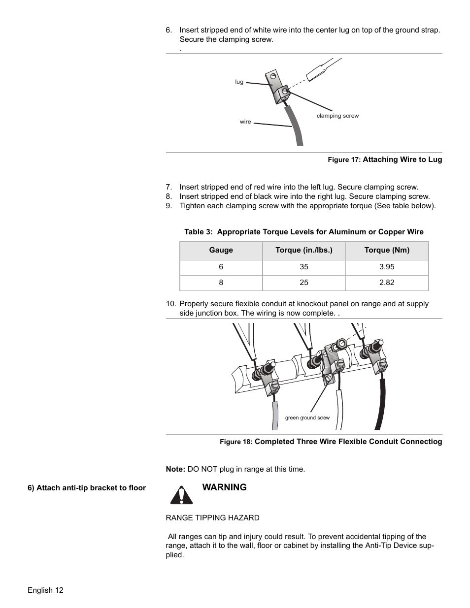 6) attach anti-tip bracket to floor, Warning | Bosch HES7052U User Manual | Page 14 / 48
