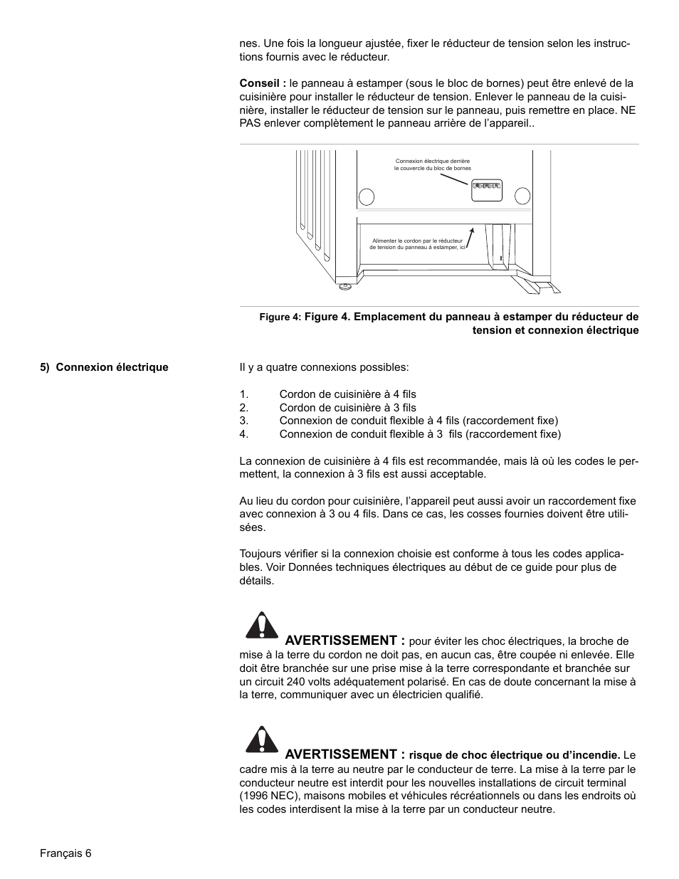 5) connexion électrique, Avertissement | Bosch HES7052U User Manual | Page 24 / 48