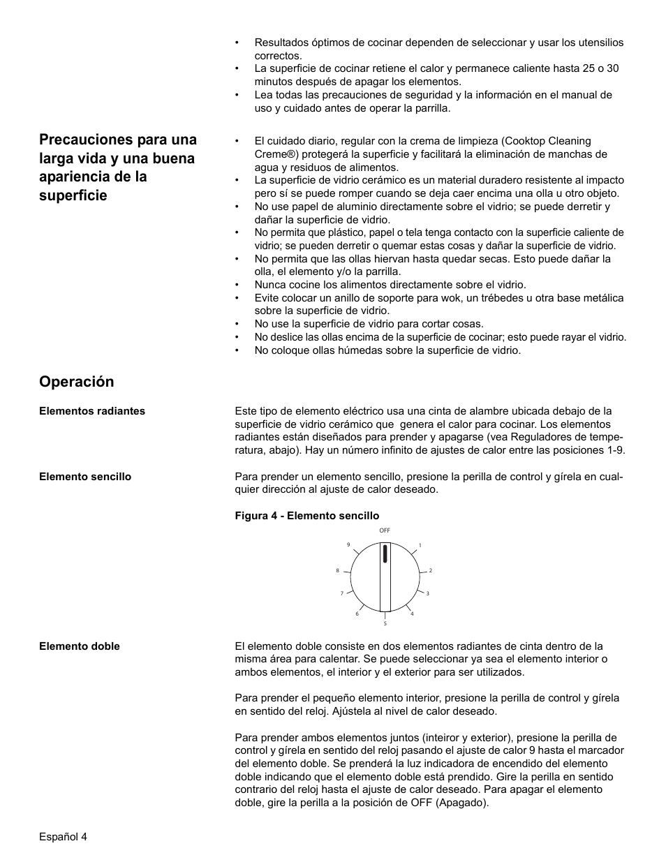 Operación, Elementos radiantes, Elemento sencillo | Elemento doble | Bosch BOSCH Cooktop User Manual | Page 30 / 40