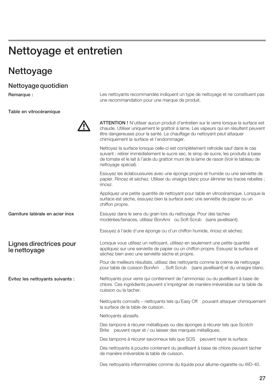 Nettoyage et entretien, Nettoyage, Nettoyage quotidien | Lignes directrices pour le nettoyage | Bosch NEM 74 User Manual | Page 27 / 48