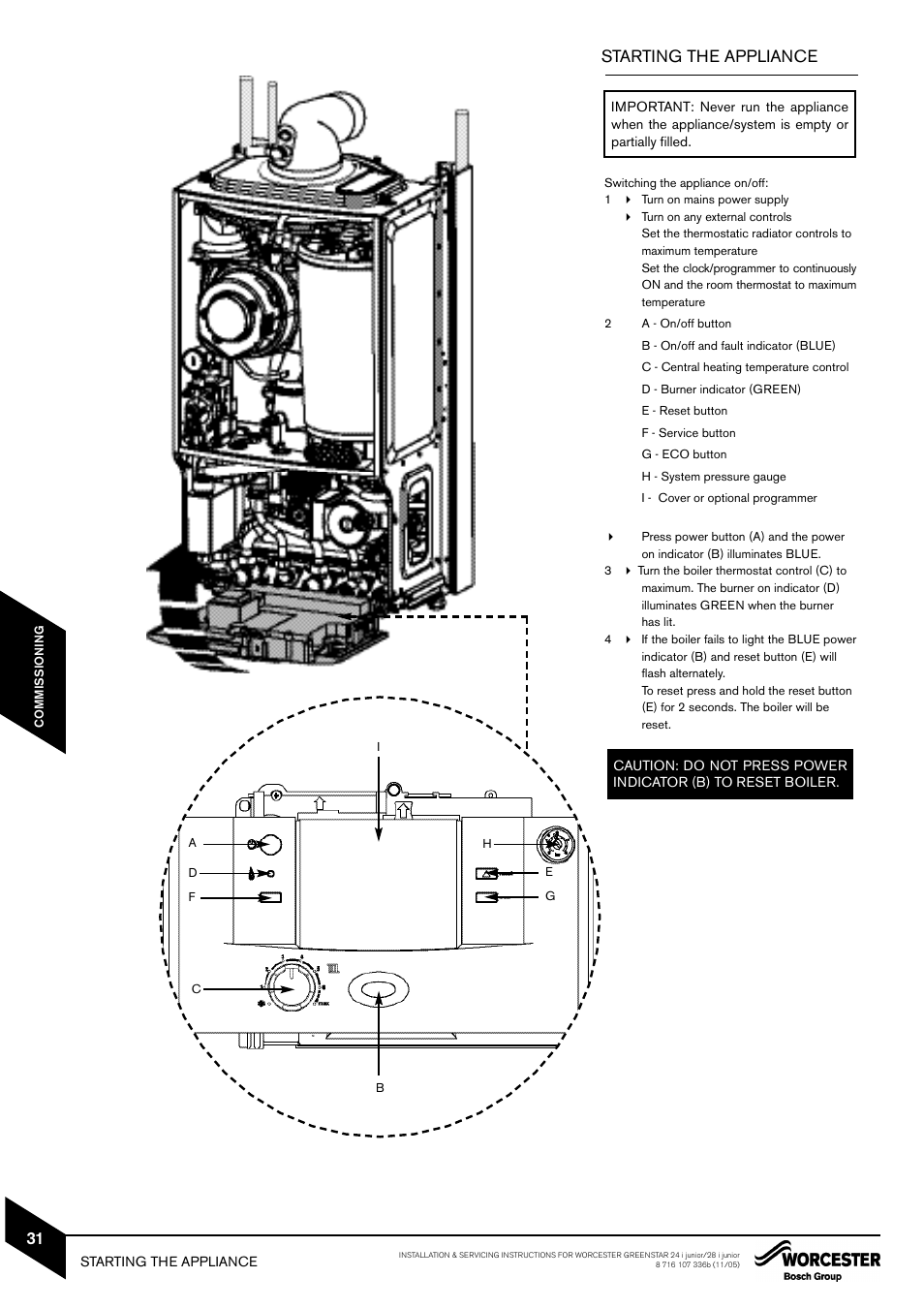 Starting the appliance | Bosch GREENSTAR 24i junior User Manual | Page 32 / 62