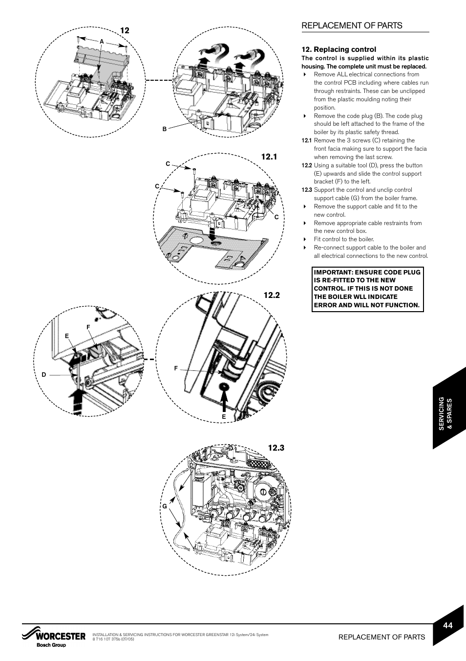 3 replacement of parts | Bosch GREENSTAR 24i junior User Manual | Page 45 / 62