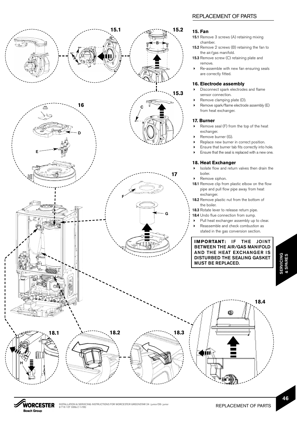 Replacement of parts | Bosch GREENSTAR 24i junior User Manual | Page 47 / 62
