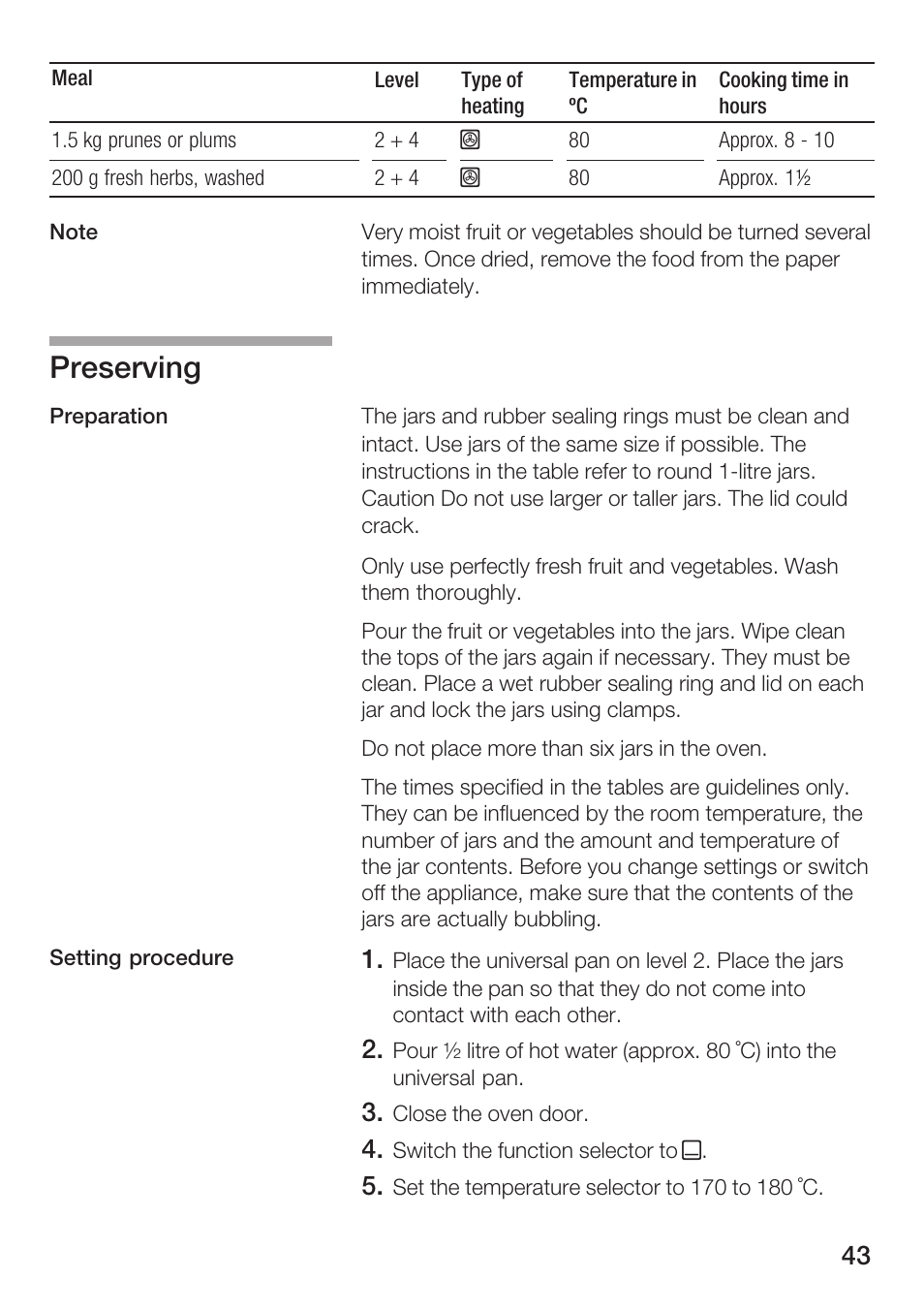 Preserving | Bosch HBN 5405.0 A User Manual | Page 43 / 48