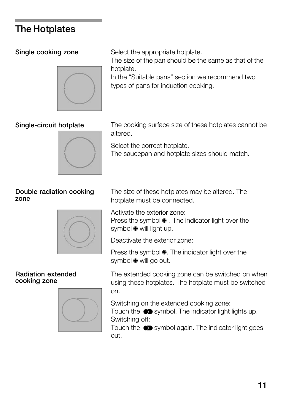 The hotplates | Bosch Hot Plate User Manual | Page 11 / 29