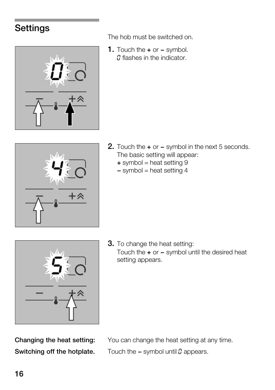 Settings | Bosch Hot Plate User Manual | Page 16 / 29