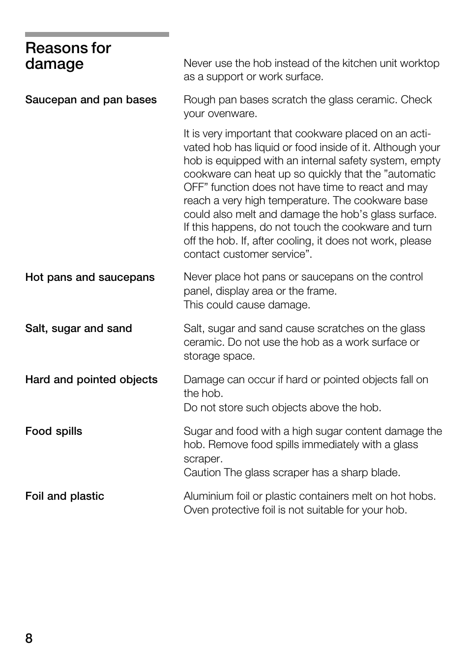 Reasons for damage | Bosch Hot Plate User Manual | Page 8 / 29