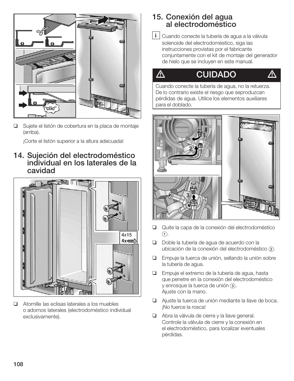 Cuidado, Conexión del agua al electrodoméstico | Bosch Single Door User Manual | Page 108 / 124